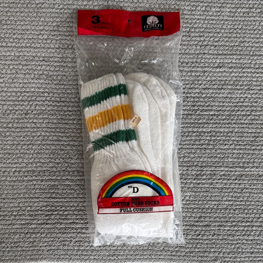 Vintage 80s Striped Cotton Tube Socks New in Package One Missing - Picture 2 of 6